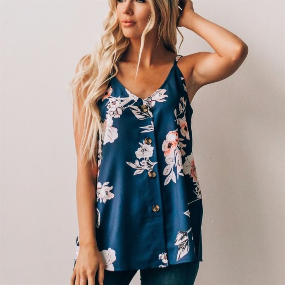 Button Down Blue Floral Cami Tank